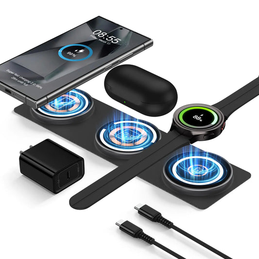 Foldable Travel 3 in 1 Fast Wireless Samsung and Android Charger Pad/Station, 15W